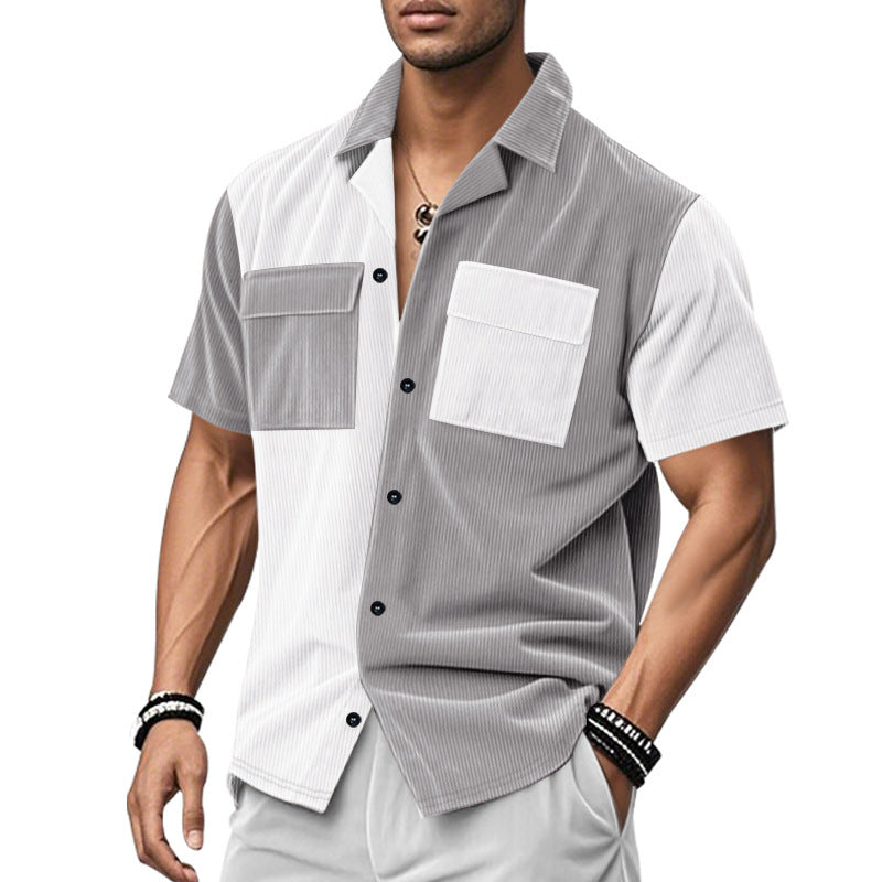 Chemise à manches courtes pour hommes avec un design de bloc de couleurs créatif et des poches pratiques Chic und Stil