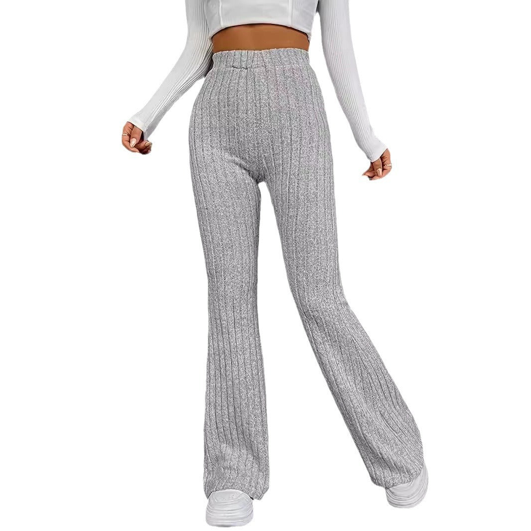 Women's Knit Palazzo Pants with Elegant Ribbed Design and High Waist Chic and Style