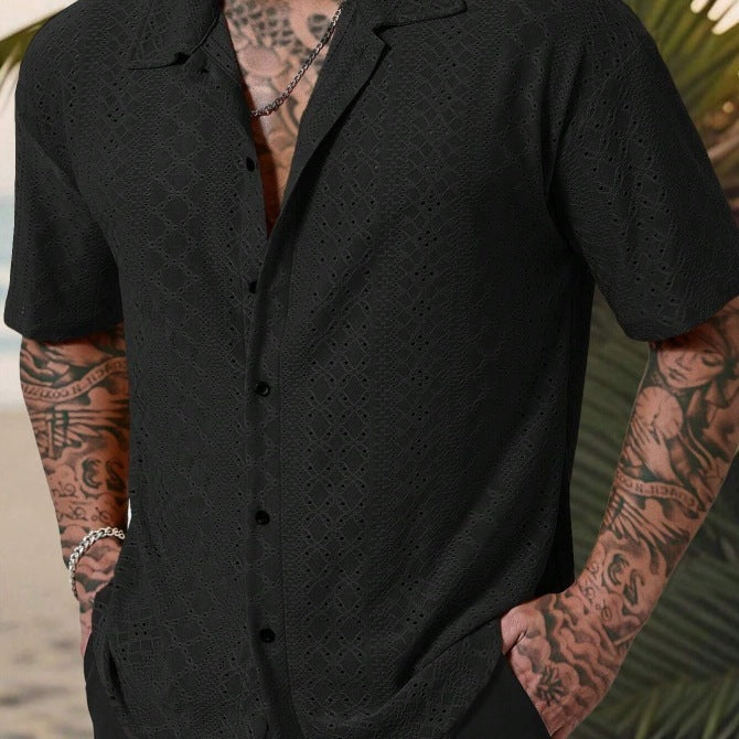 Chemise à manches courtes pour hommes avec broderie délicate en dentelle Chic und Stil