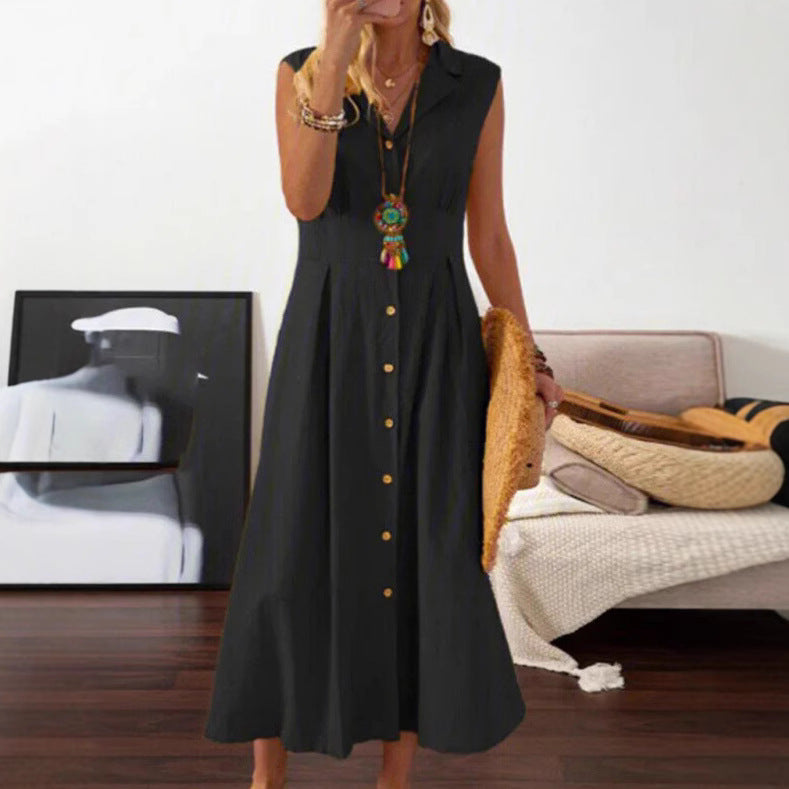 Robe maxi d'été pour dames avec patte de boutonnage et design sans manches Chic und Stil