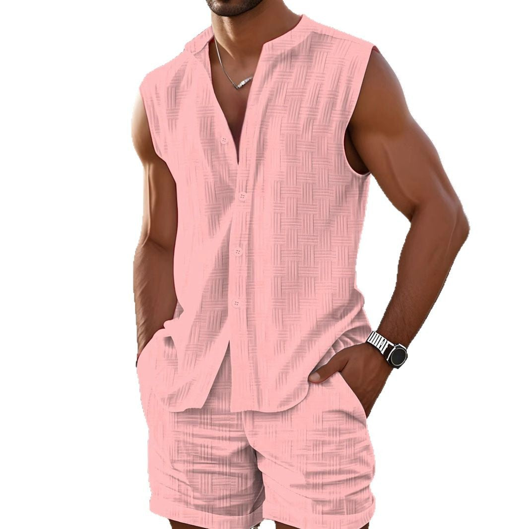 Hommes Décontracté Sans Manches Boutonné Ensemble Chic und Stil