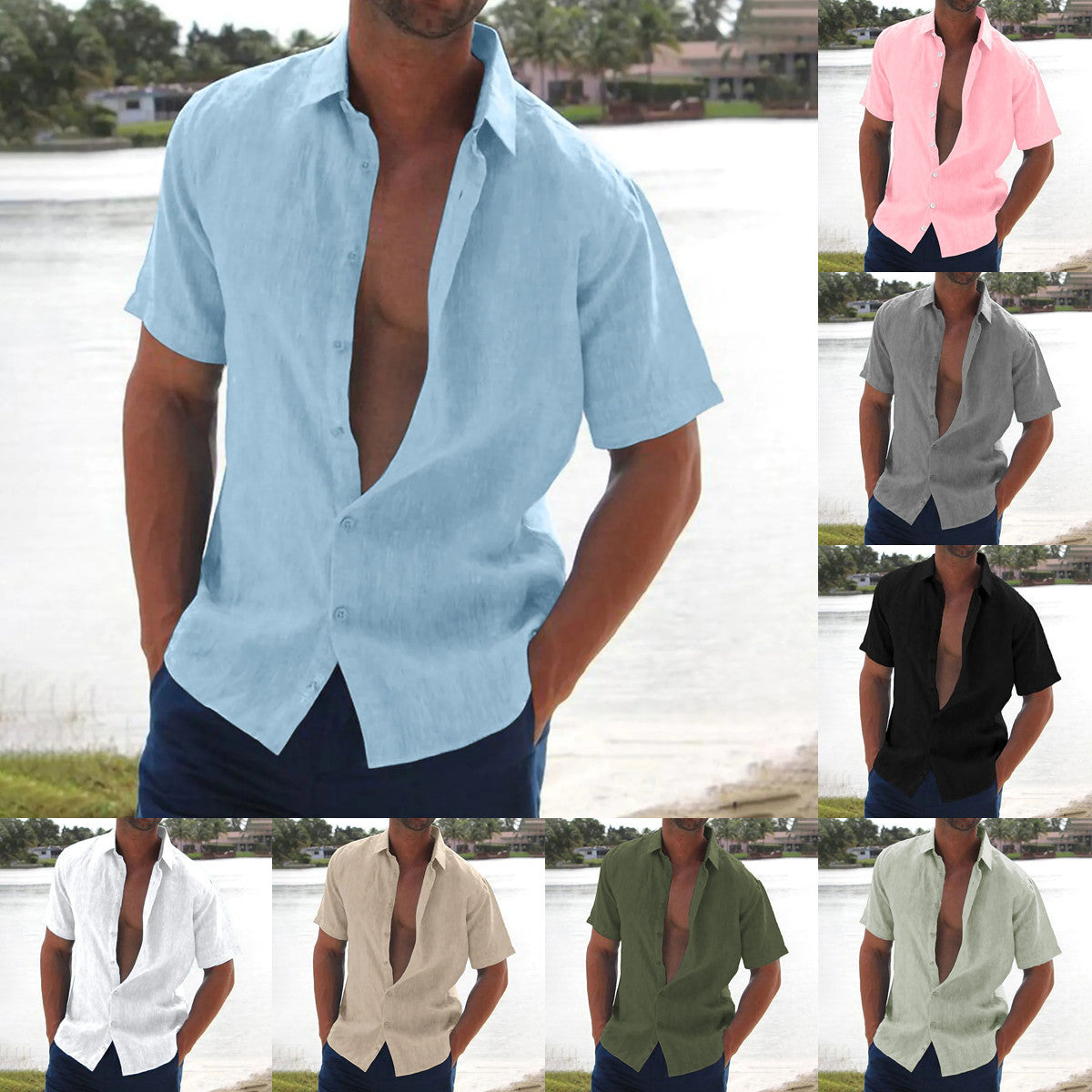 Hommes Léger Décontracté Coupe Ample Chemise à Manches Courtes Chic und Stil