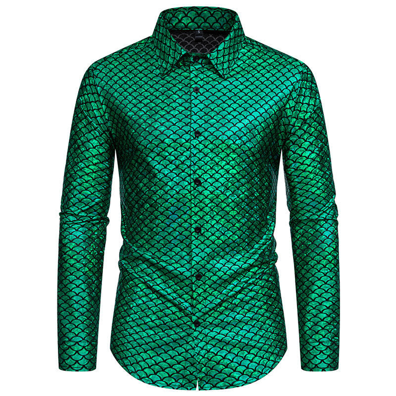 Chemise à manches longues brillantes pour hommes avec design écailles de poisson Chic und Stil