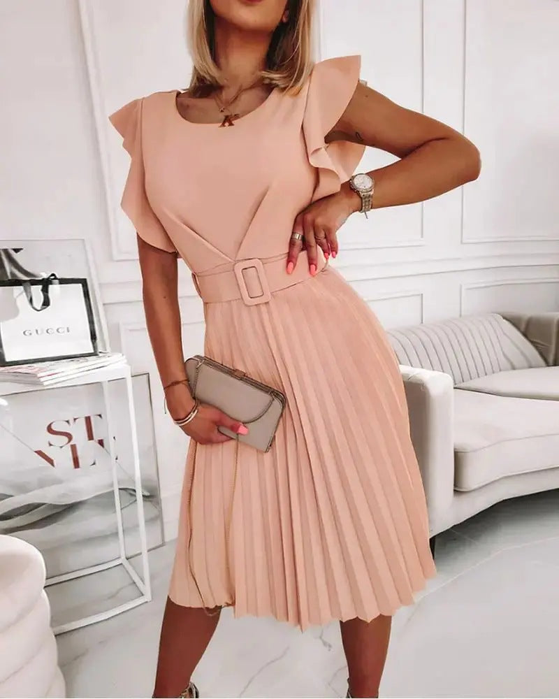 Women's pleated skirt with belt, Chic and stylish midi dress