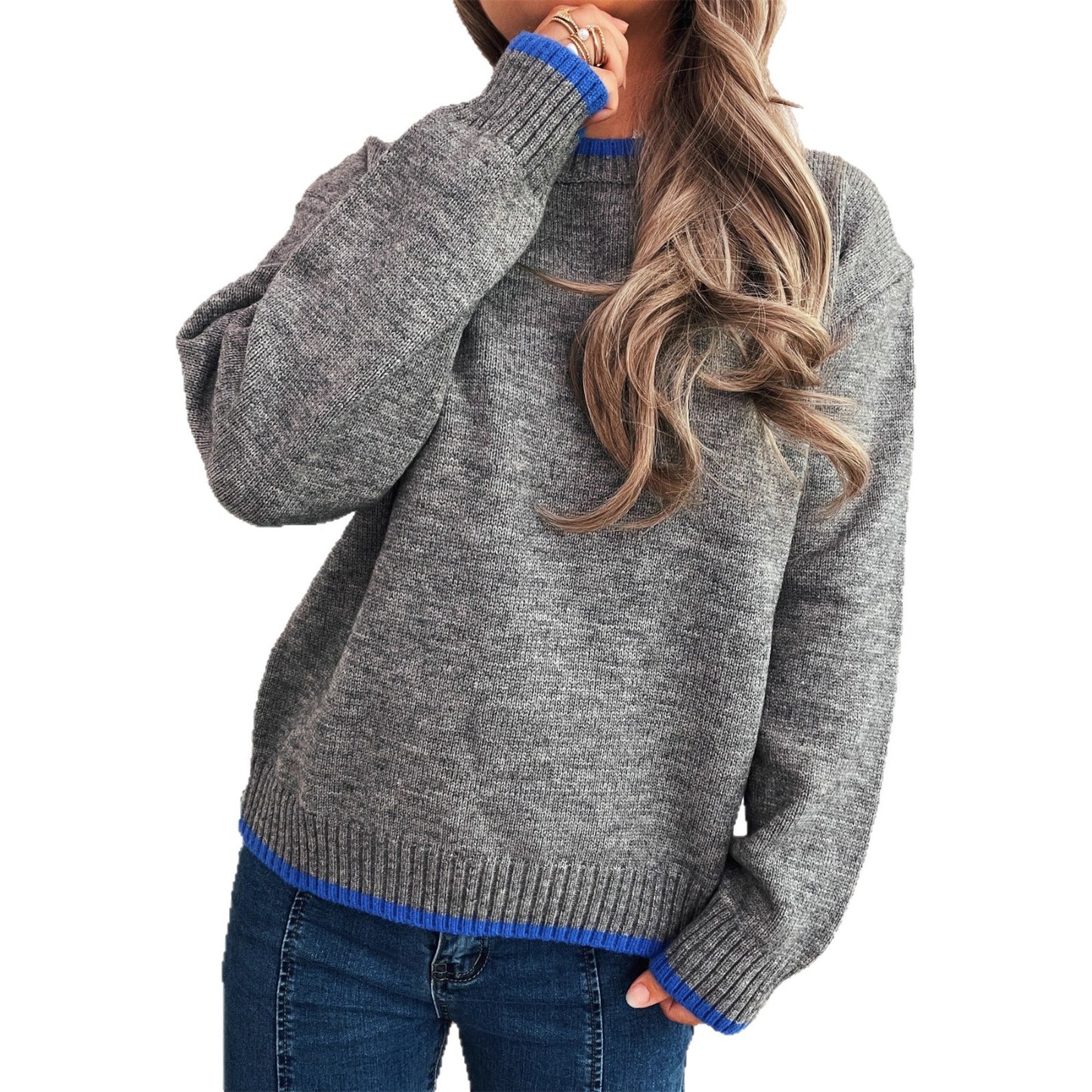 Pull en tricot confortable pour femmes avec des poignets contrastés et une coupe décontractée Chic und Stil