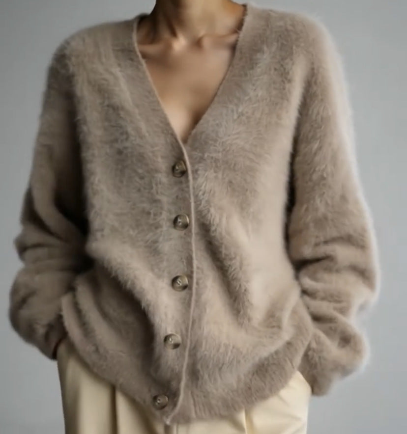 Cardigan en peluche pour dames avec boutons élégants et coupe ample Chic und Stil