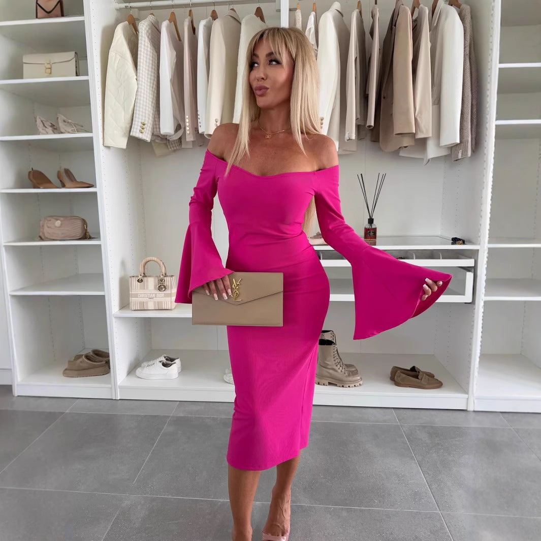 Robe mi-longue à manches évasées pour femmes, à encolure dénudée, Chic und Stil
