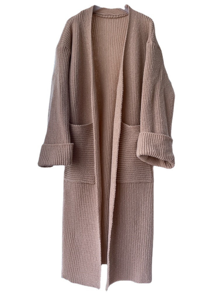 Dames Grand manteau en tricot avec poches et épaules dépassantes Chic und Stil