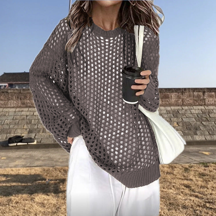 Pull en tricot léger pour femmes avec motif ajouré et coupe ample Chic und Stil