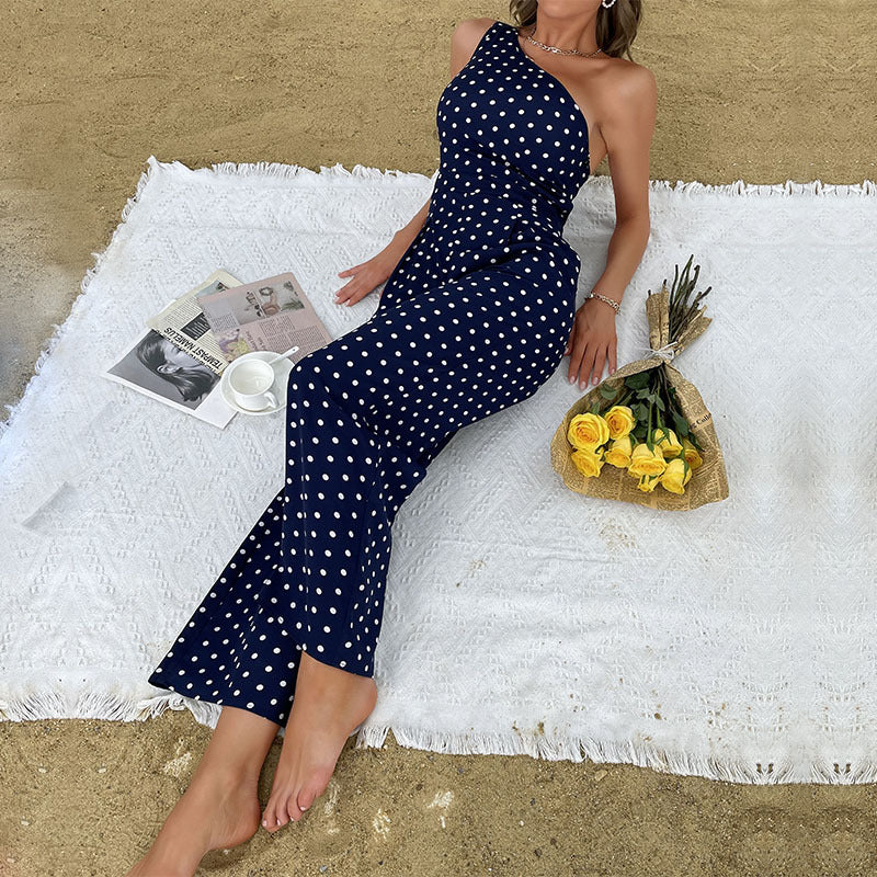 Robe maxi à pois asymétrique pour femmes Chic und Stil