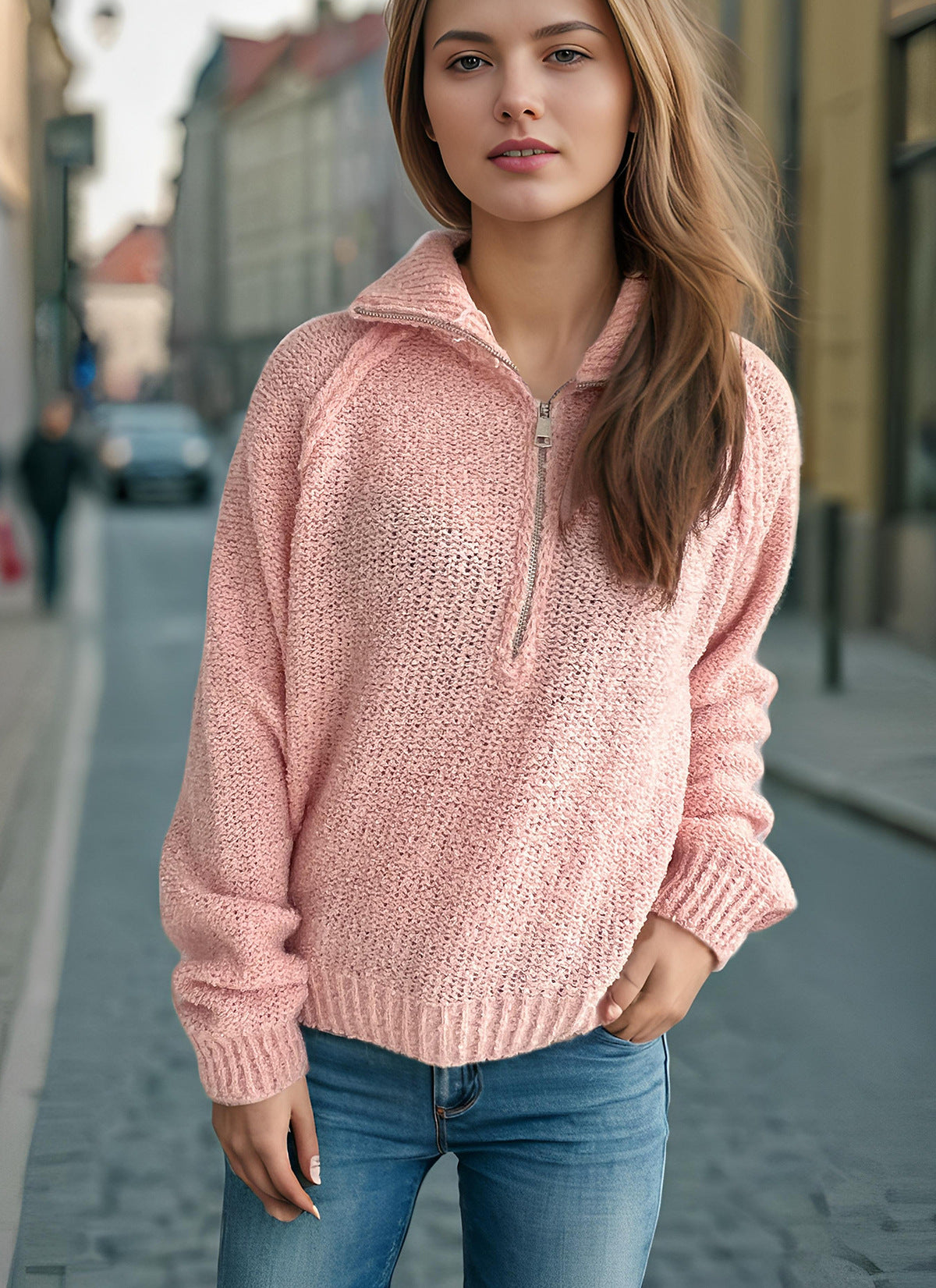 Pull-over zippé décontracté pour dames avec coupe oversize et col haut Chic und Stil