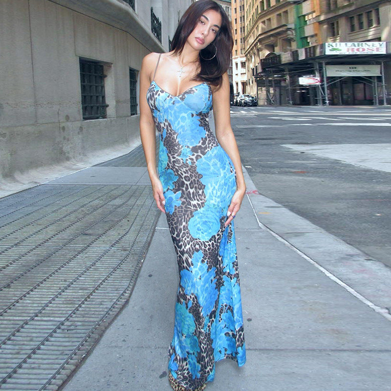 Robe maxi à bretelles spaghetti pour femmes avec impression florale et animale Chic und Stil