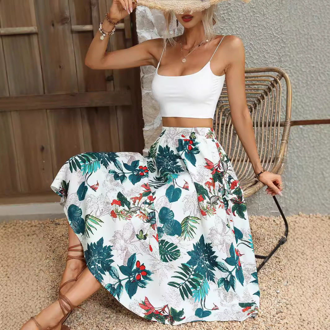 Jupe maxi pour femmes avec un mélange de motifs floraux et une taille élastique Chic und Stil