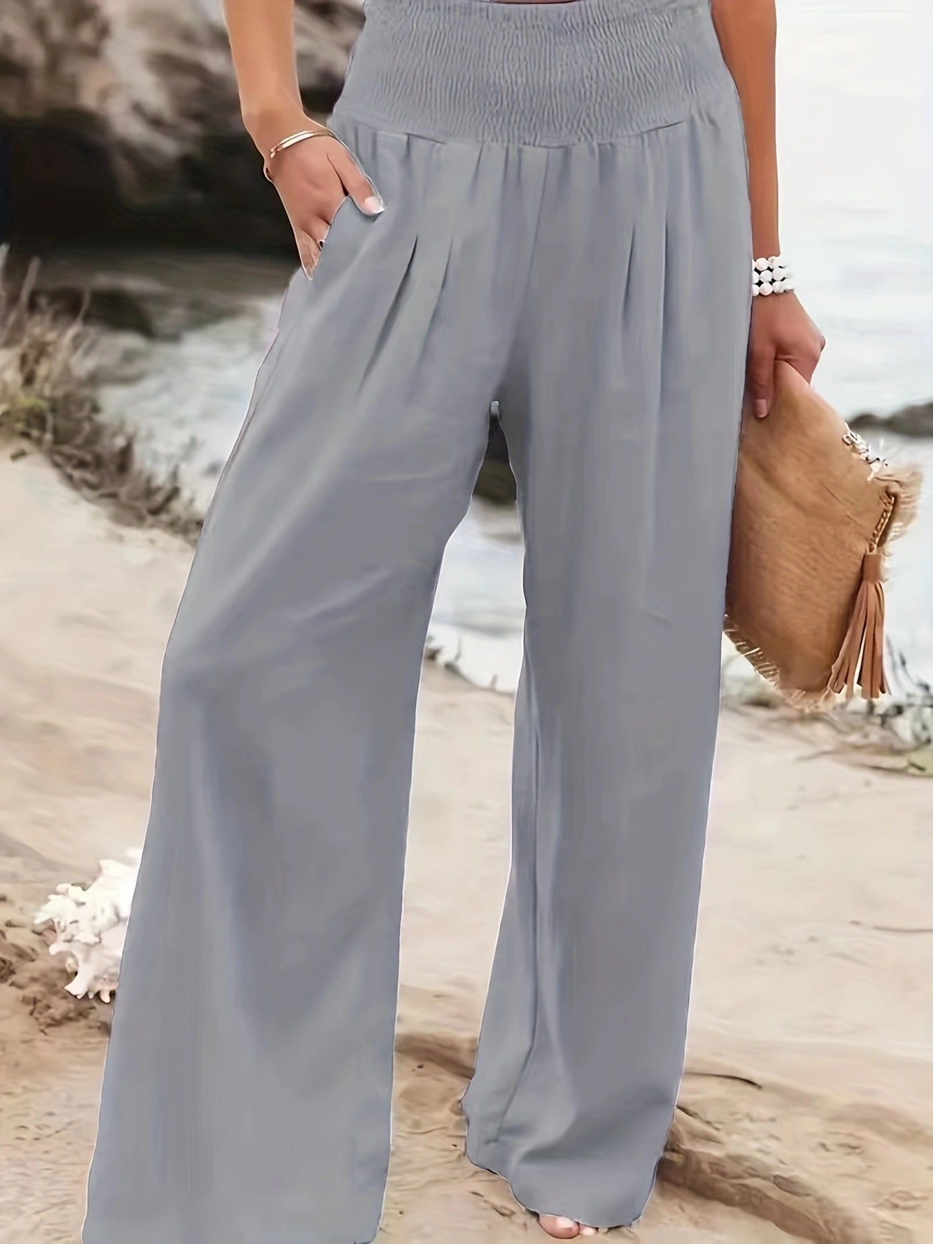 Pantalon d'été ample pour femmes avec taille élastique et élégant drapé Chic und Stil