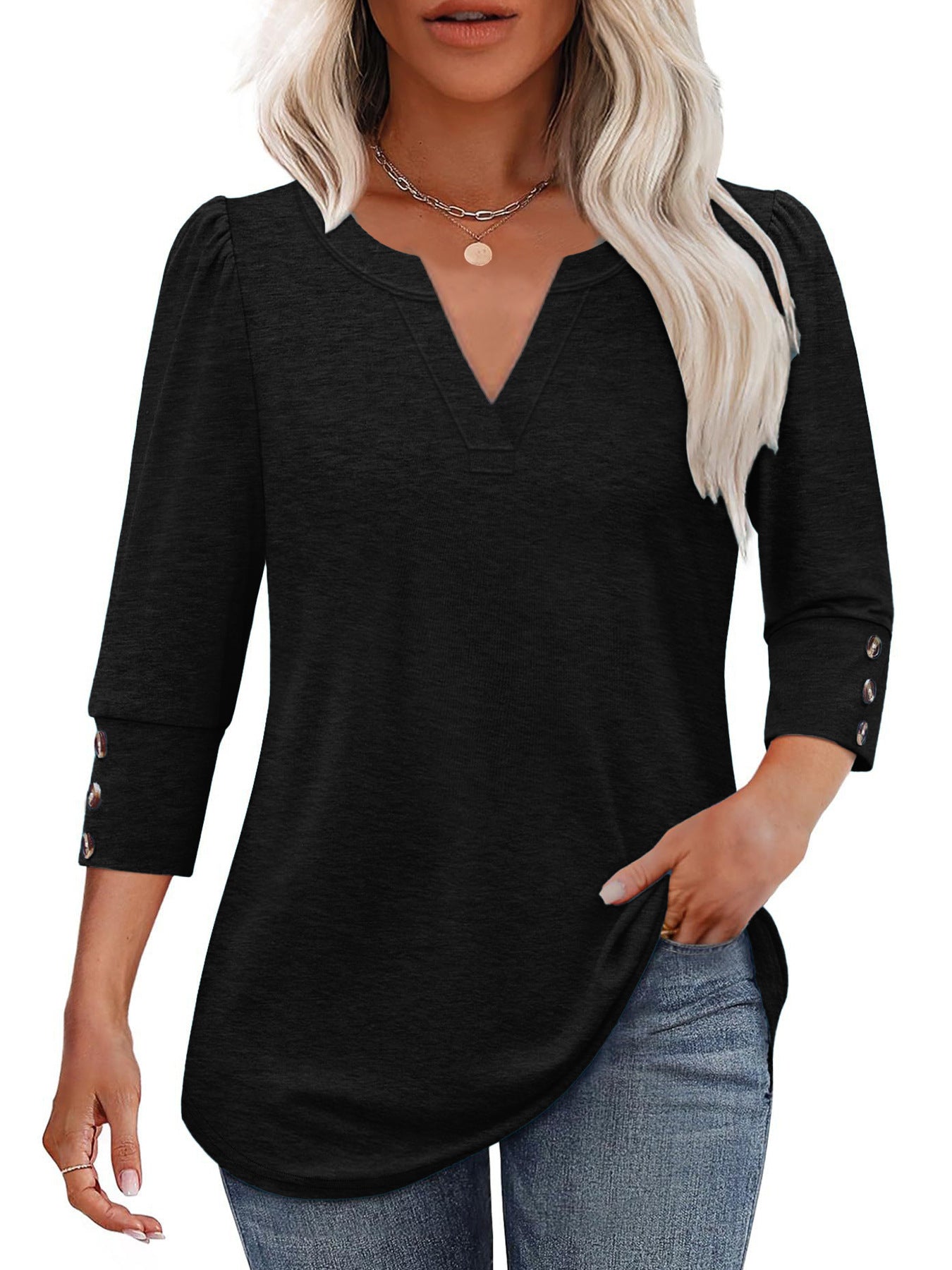 Blouse femme à décolleté en V avec détails de boutons décoratifs Chic und Stil