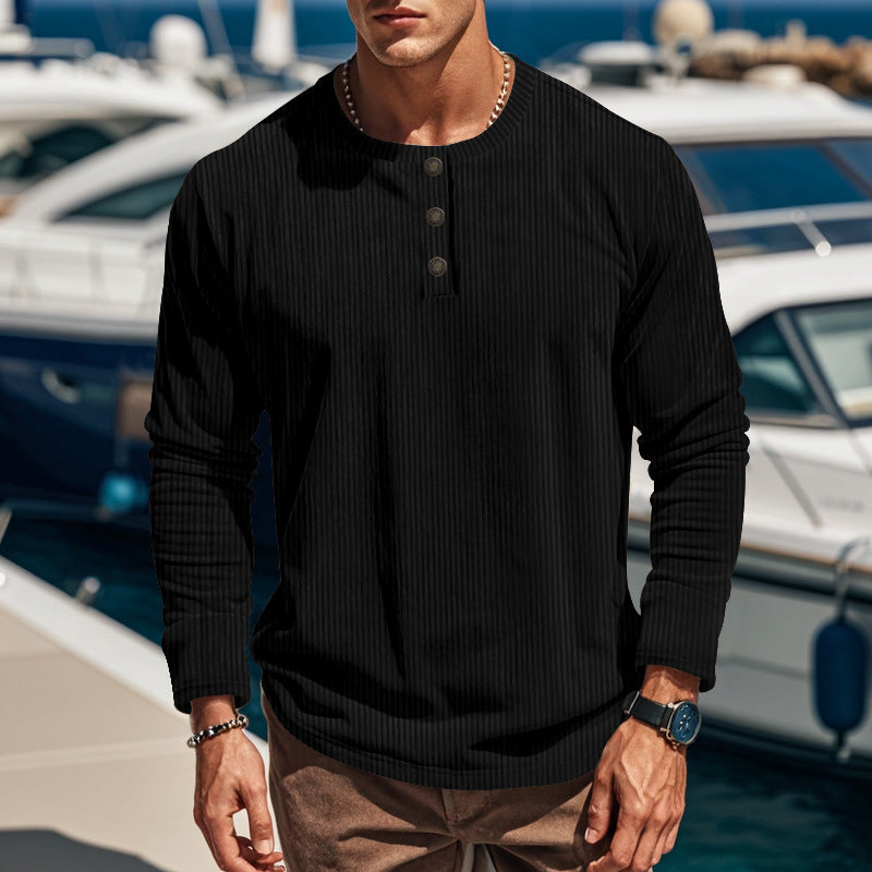 Homme T-shirt Henley à manches longues en tissu côtelé léger avec patte de boutonnage Chic und Stil
