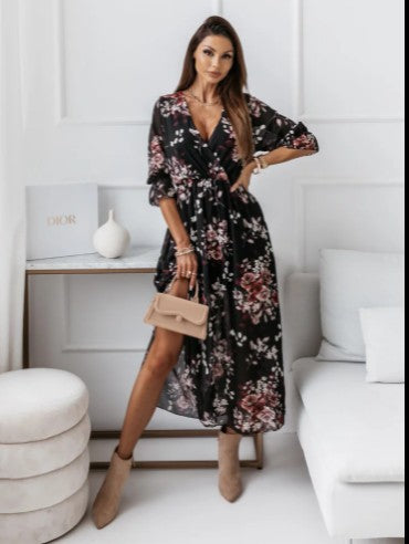 Robe maxi florale pour femmes avec fente haute Chic und Stil