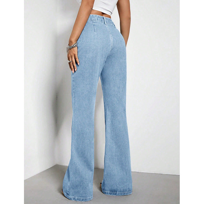 Jeans à jambes larges taille haute pour femmes avec poches décoratives Chic und Stil