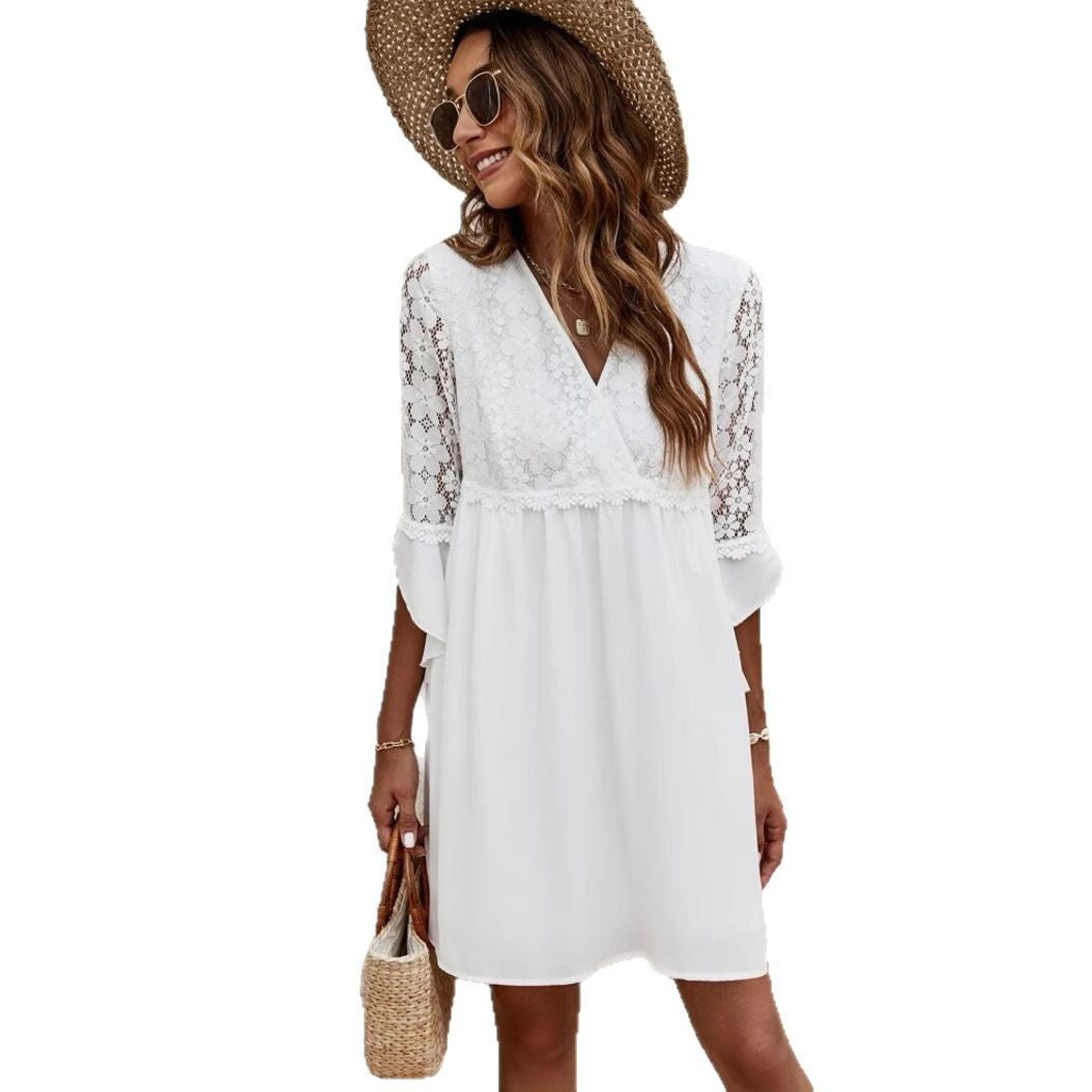 Robe A-ligne à manches en dentelle pour femmes Chic und Stil