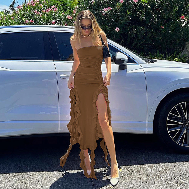 Robe maxi à fronces pour dames avec ourlet asymétrique Chic und Stil