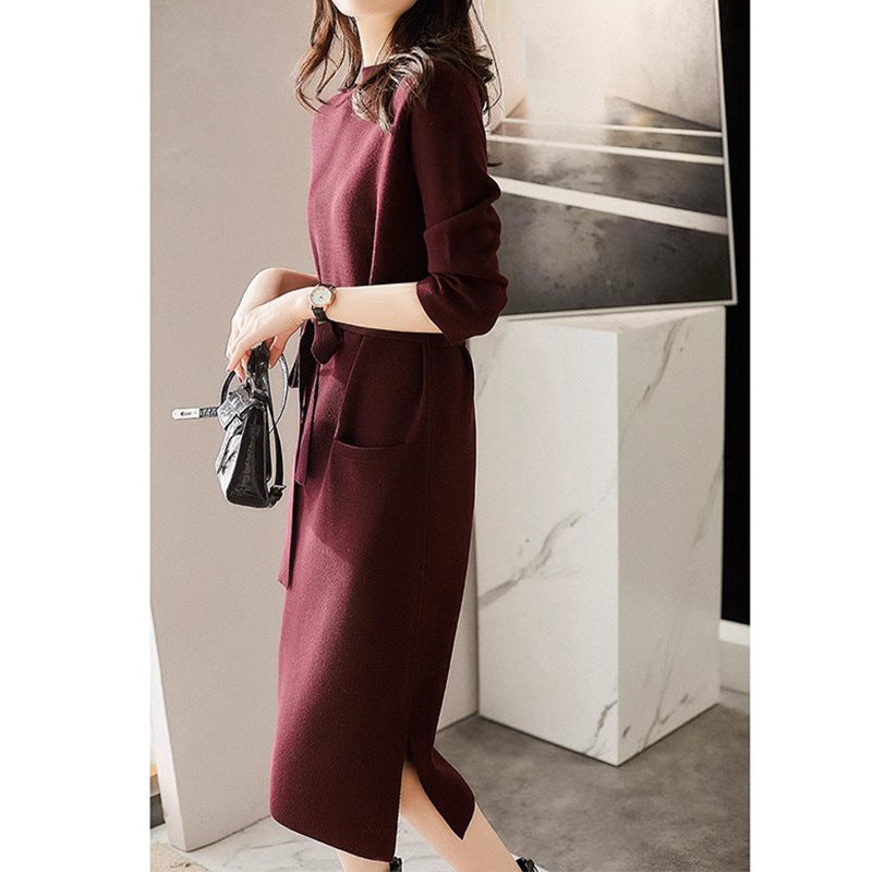 Robe midi en tricot élégante pour femme avec taille ceinturée Chic und Stil