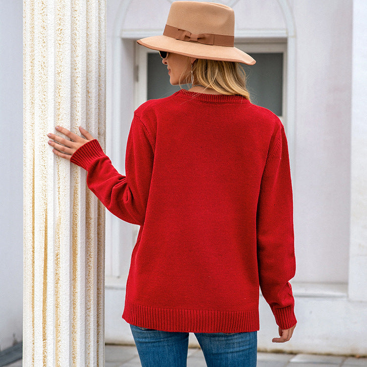 Pull en tricot pour dames avec motif de renne festif et boutons dorés Chic und Stil