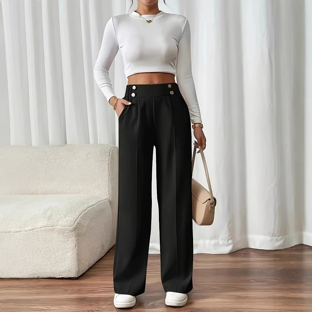 Wide pleated pants for women with elastic waistband and practical pockets Chic and Style