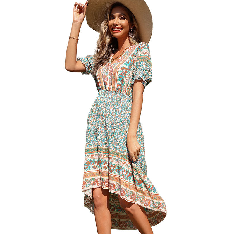 Robe midi boho femme à ourlet asymétrique avec imprime frappant Chic und Stil