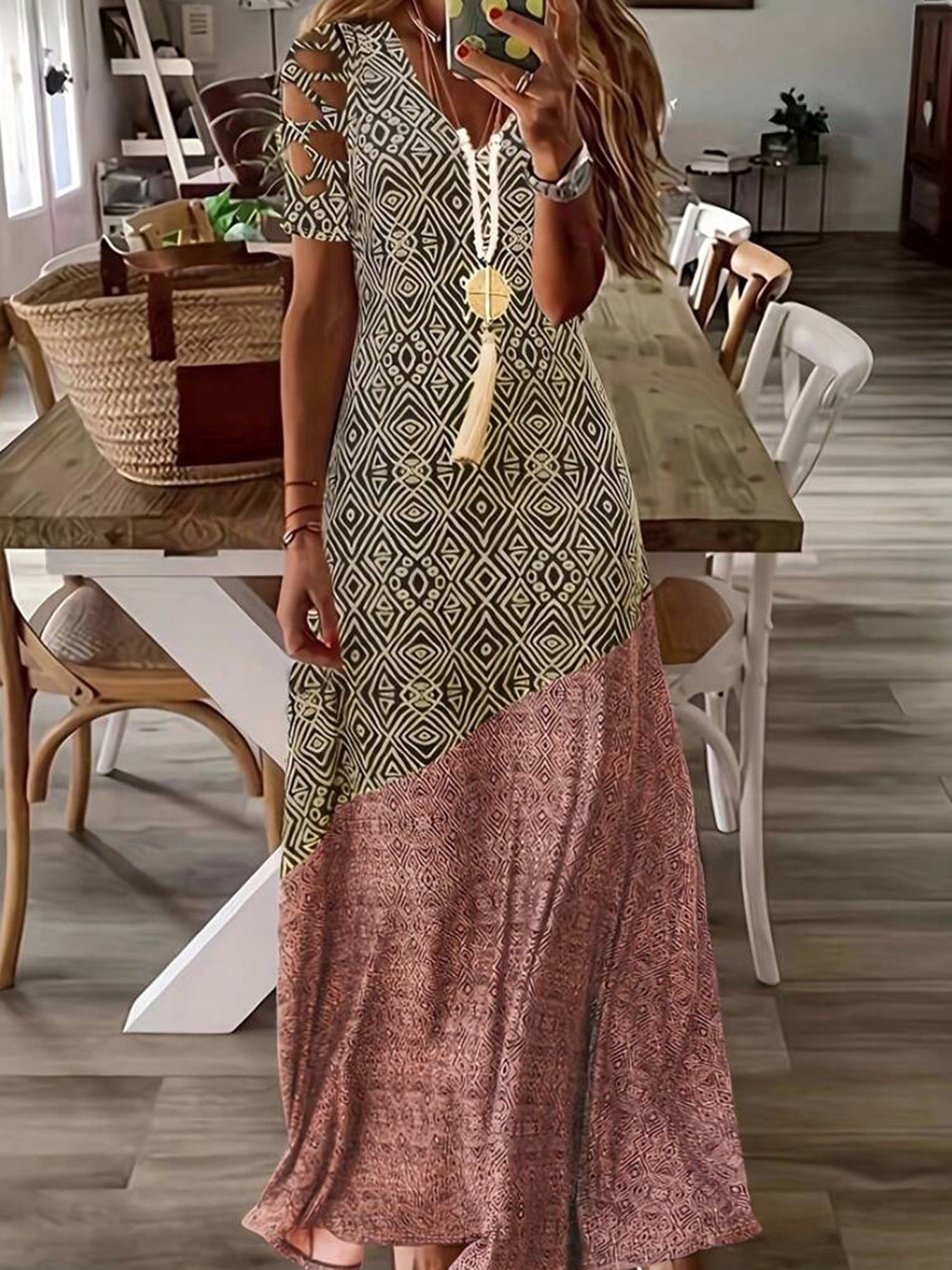 Robe Maxi Bohémienne pour Femmes avec Manches Découpées Chic und Stil