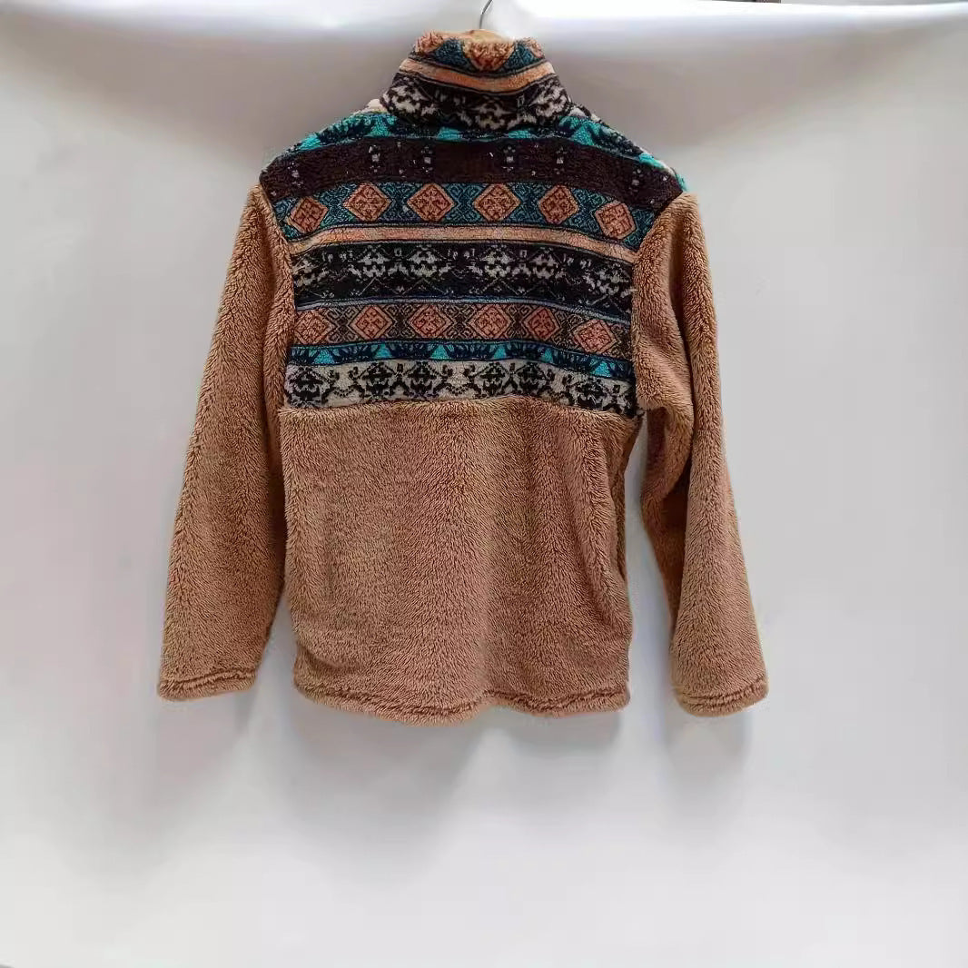 Pull-over en fleece pour femmes avec motif floral et zip demi-haut pratique Chic und Stil