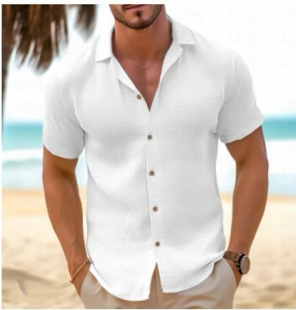 Chemise en lin à manches courtes pour hommes avec col moderne et patte de boutonnage Chic und Stil