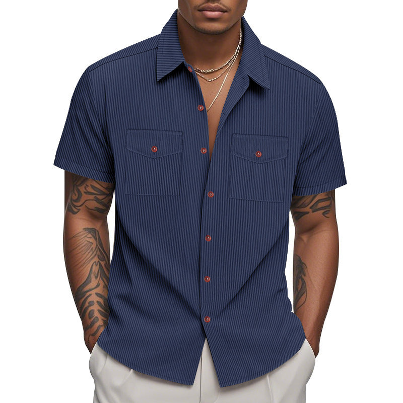 Chemise à manches courtes pour hommes avec un motif rayé pratique et deux poches poitrine Chic und Stil