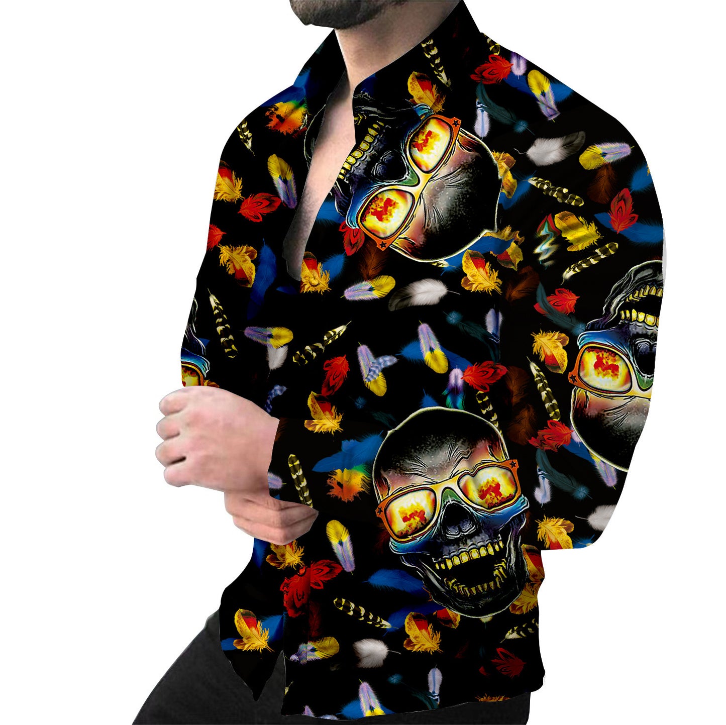 Chemise à manches longues créative pour hommes avec motif animal et chaîne Chic und Stil