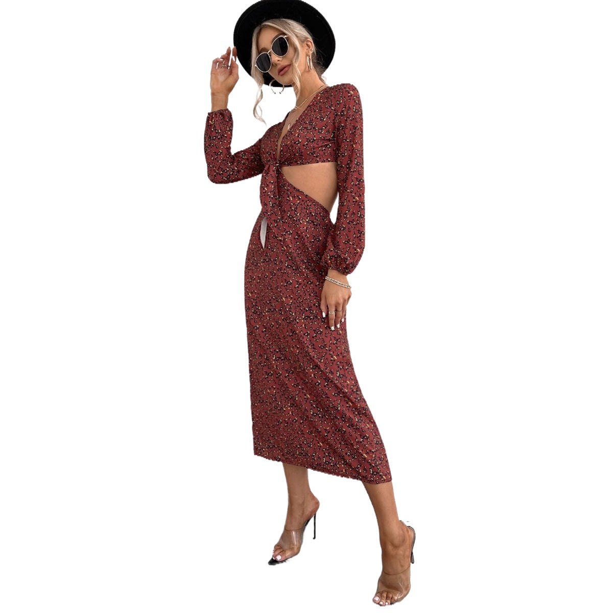 Robe maxi femme avec découpes et ceinture nouée florale Chic und Stil