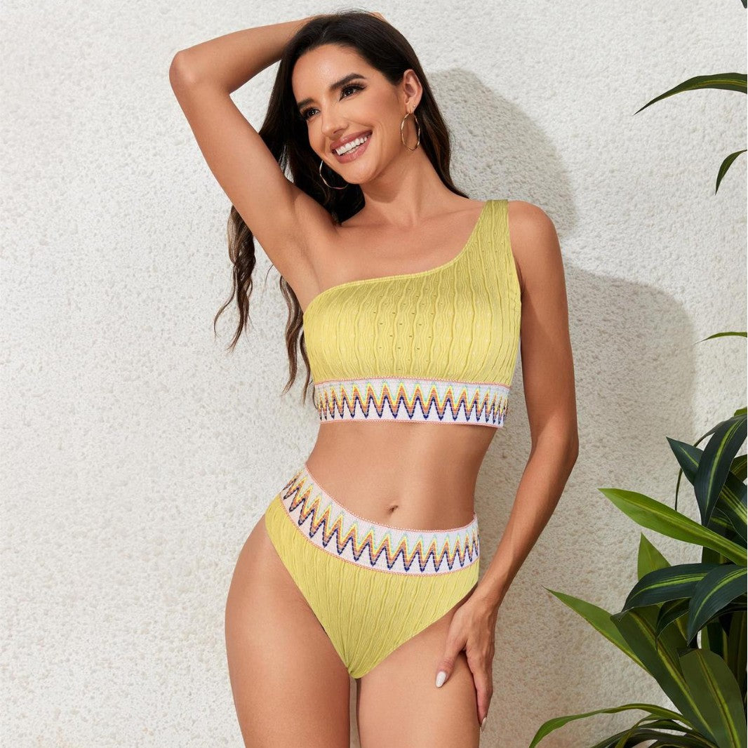 Maillot de bain une pièce pour femmes avec motif vague à la mode et taille élastique Chic und Stil
