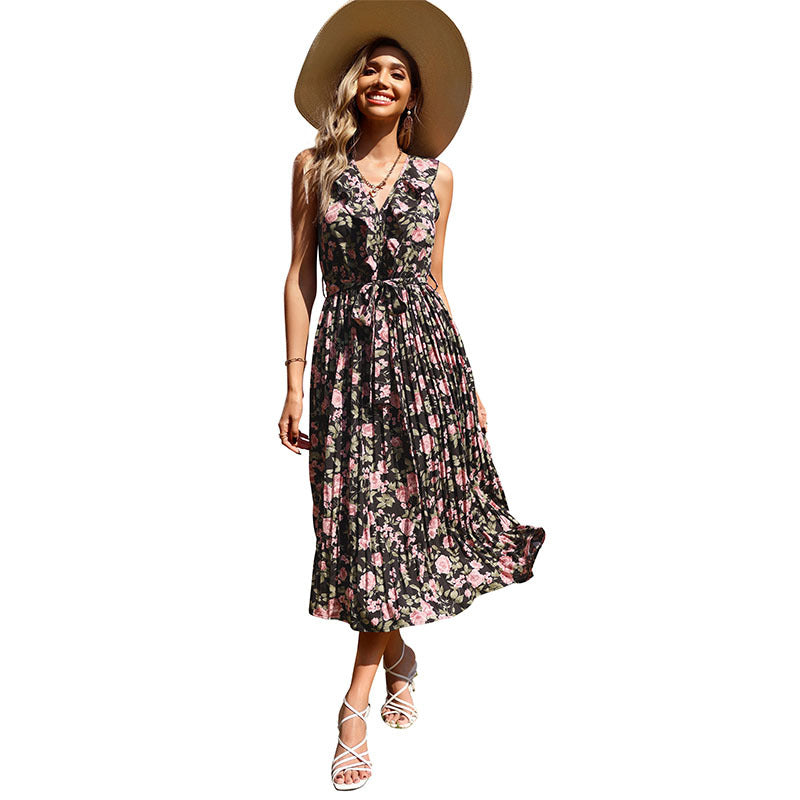 Robe maxi pour femmes avec motif floral et détail de bouton Chic und Stil
