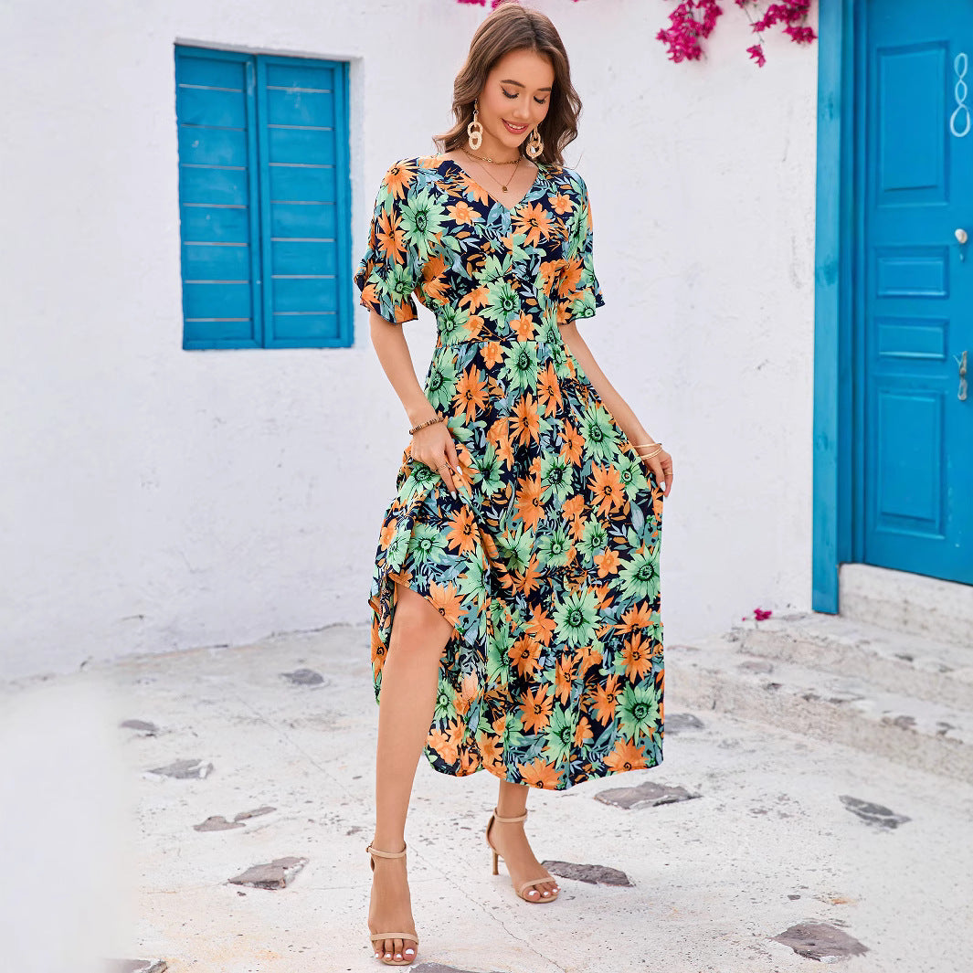Robe maxi florale pour femmes avec des manches volantes Chic und Stil