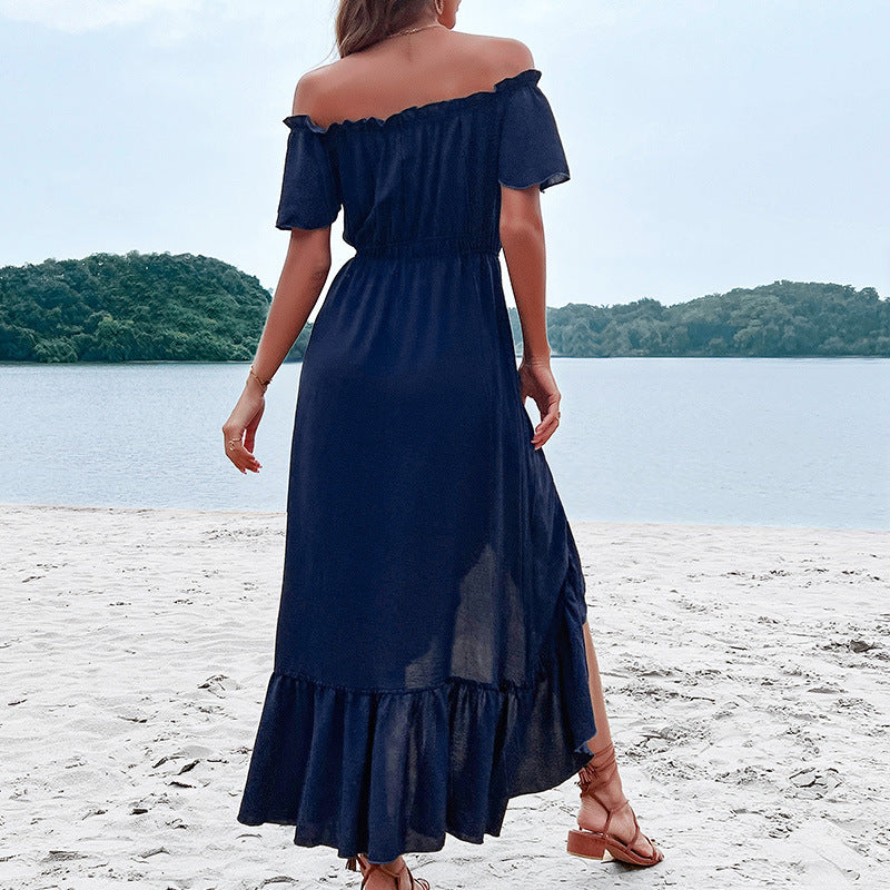 Robe maxi à encolure dénudée avec fermeture à boutons et bordure à volants Chic und Stil