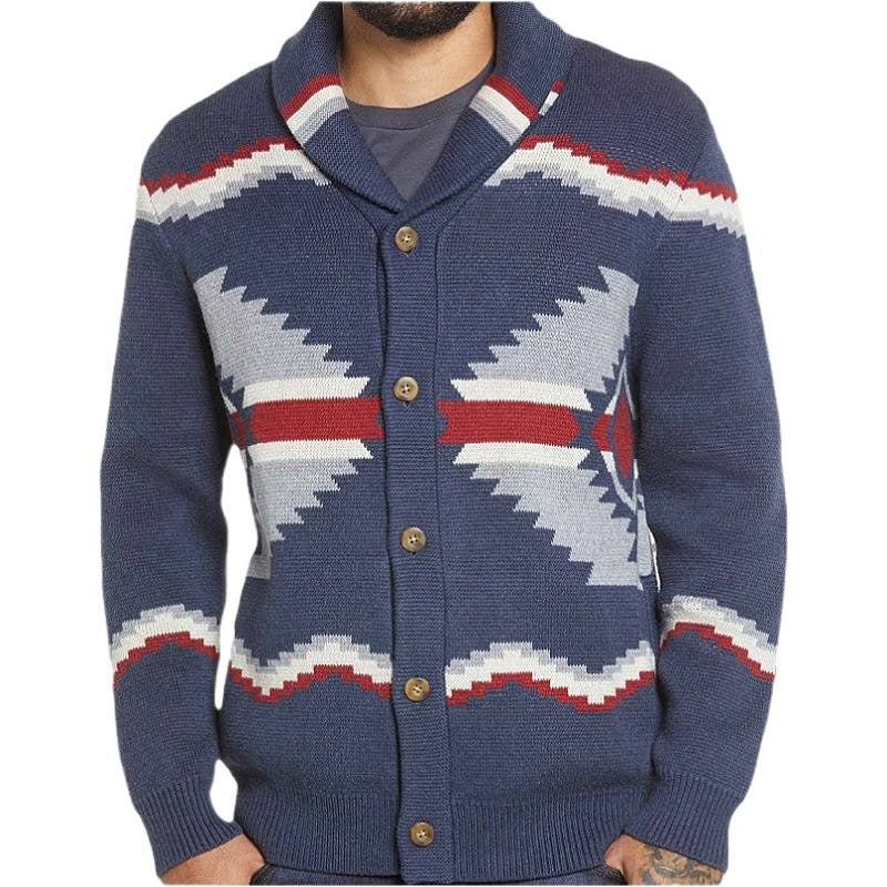 Men's knit jacket with modern ethnic design featuring practical buttons Chic and Style