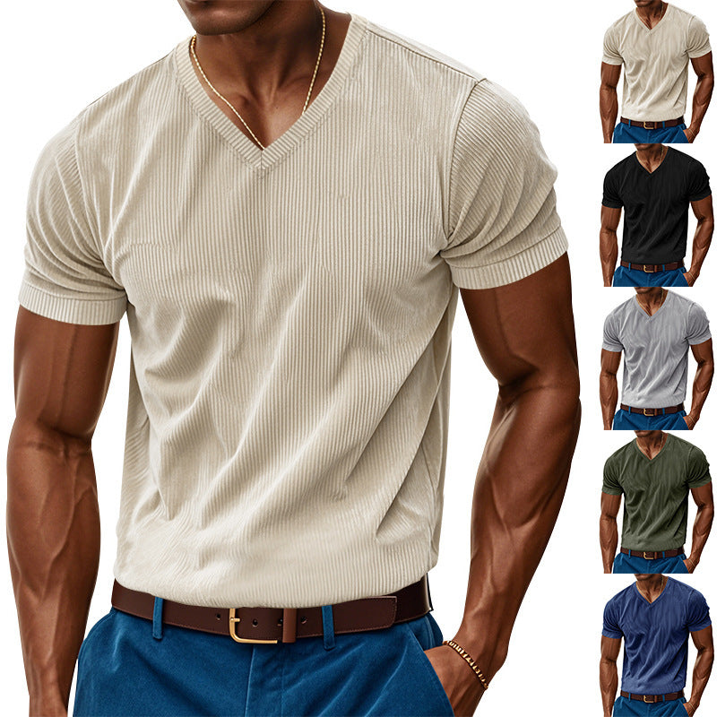 T-shirt en tricot à manches courtes pour hommes avec décolleté en V Chic und Stil