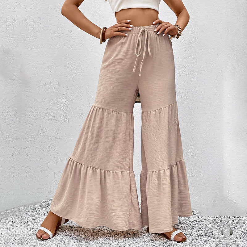 Pantalons Palazzo évasés à taille haute pour femmes avec ourlet à volants Chic und Stil