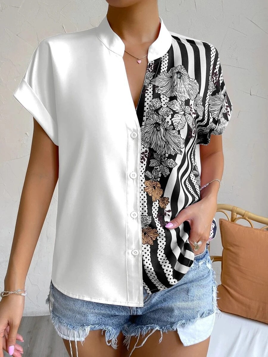 Blouse à boutons élégante pour femmes avec patchwork floral Chic und Stil