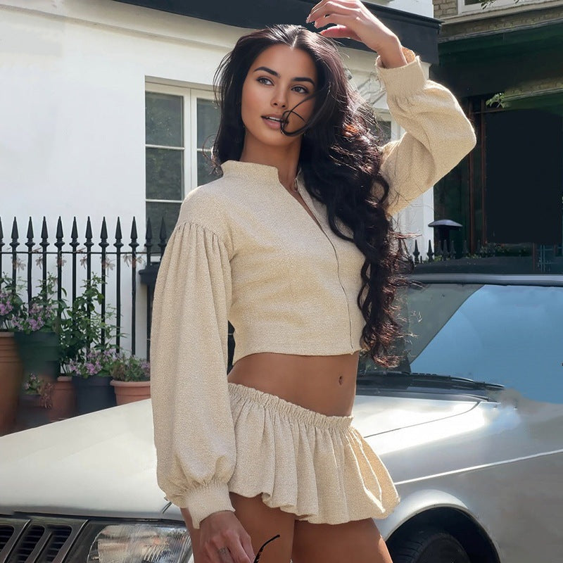 Veste à la mode pour femmes avec des manches bouffantes et col montant Chic und Stil