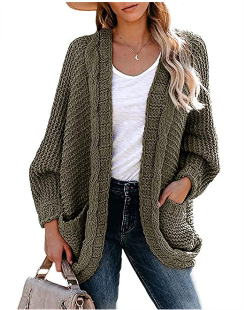 Veste en tricot épais pour femmes avec des contours décontractés et de grandes poches Chic und Stil
