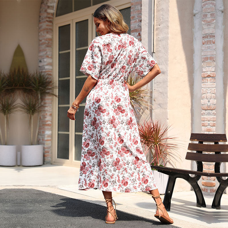 Robe maxi à imprimé floral pour femmes avec fente latérale et ceinture à nouer Chic und Stil