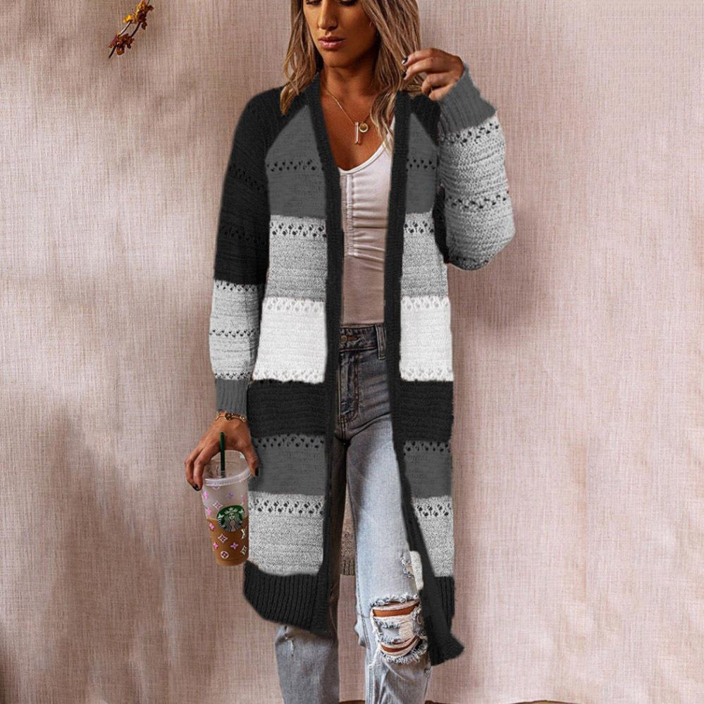 Veste en tricot pour femmes au style patchwork rétro avec des manches longues et une ouverture devant Chic und Stil