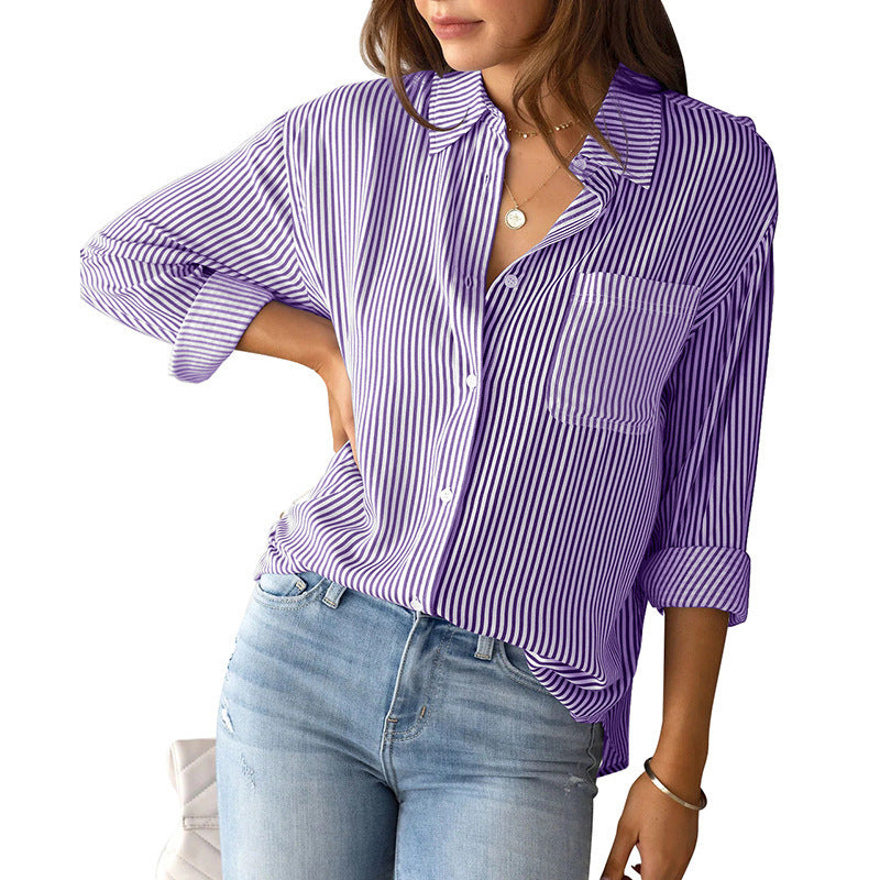 Blouse décontractée pour femmes avec de fines rayures et poche poitrine Chic und Stil