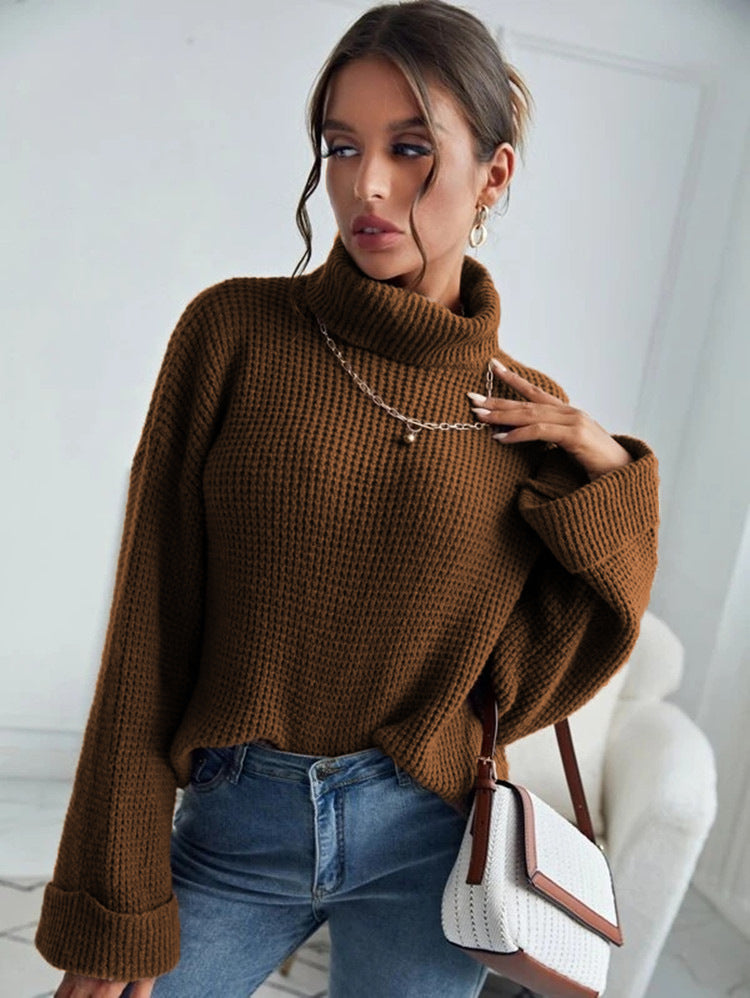 Dames Pull en tricot de haute qualité avec col montant et design structuré Chic und Stil