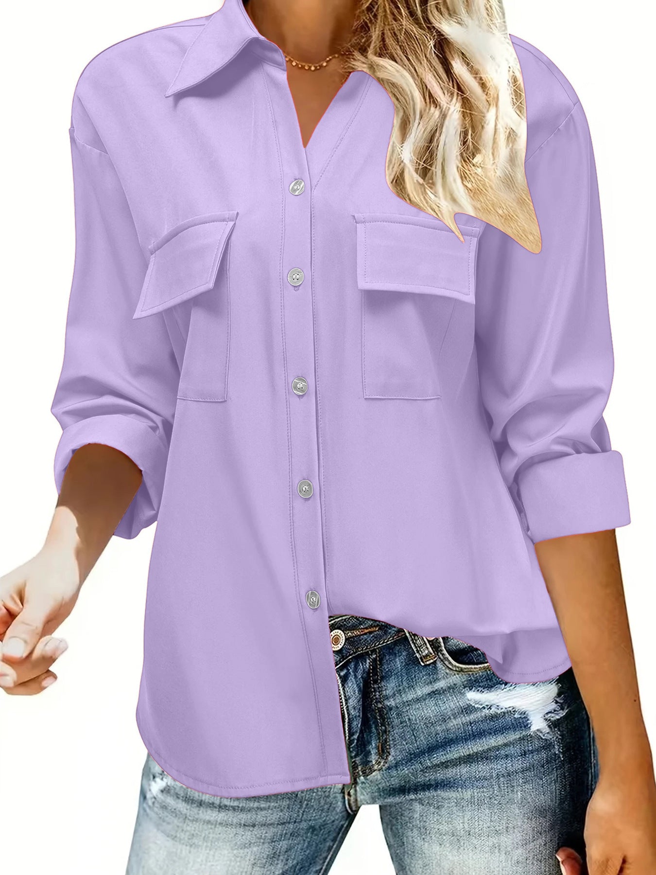 Chemise décontractée à manches longues pour femmes avec poches poitrine pratiques et fermeture à boutons Chic und Stil