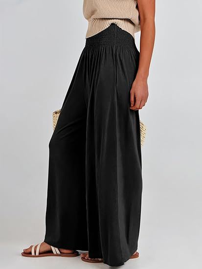 Pantalon d'été large pour femmes avec taille élastique et poches latérales Chic und Stil